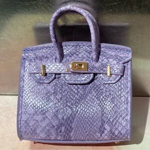 🐍👜 Handmade Mini Purple Python Snakeskin Birkin AirPods Tote Bag Charm Miniature